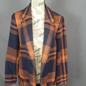 Express Open Front Plaid Orange and Blue Trench